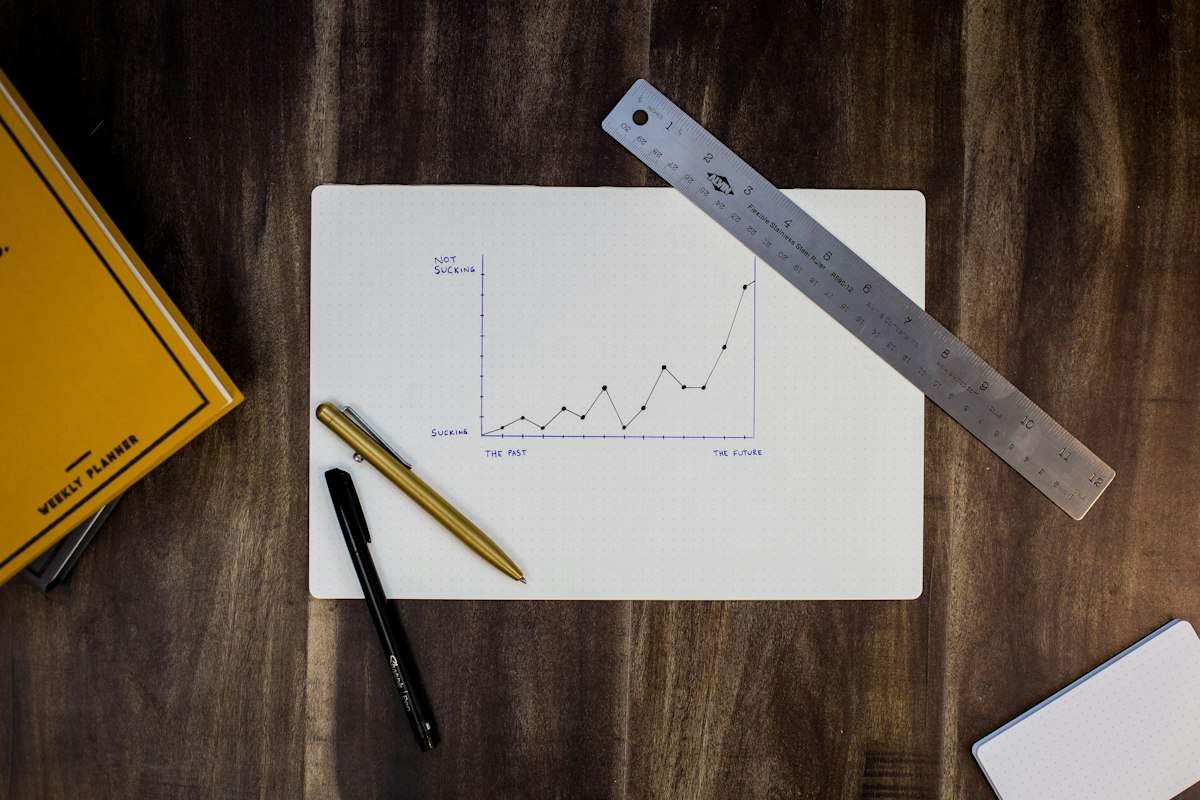 Paper chart and ruler on a wooden desk