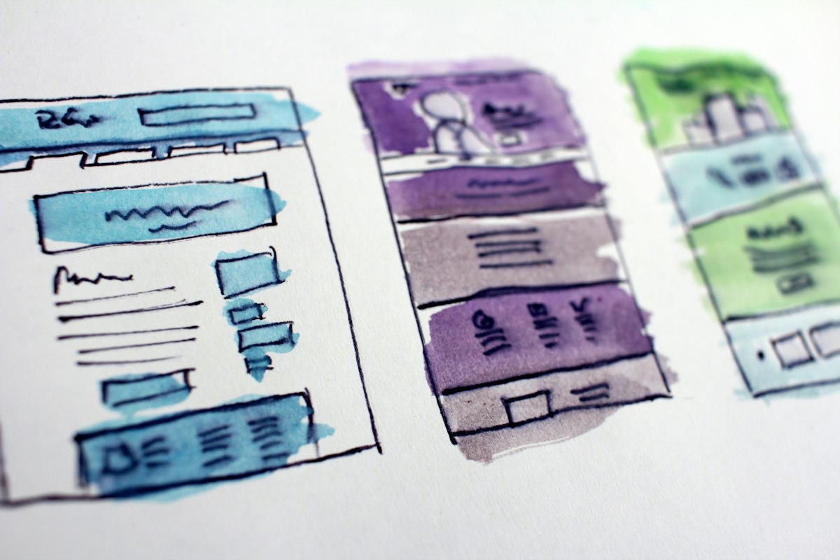 Hand-drawn wireframe sketches for slide layouts